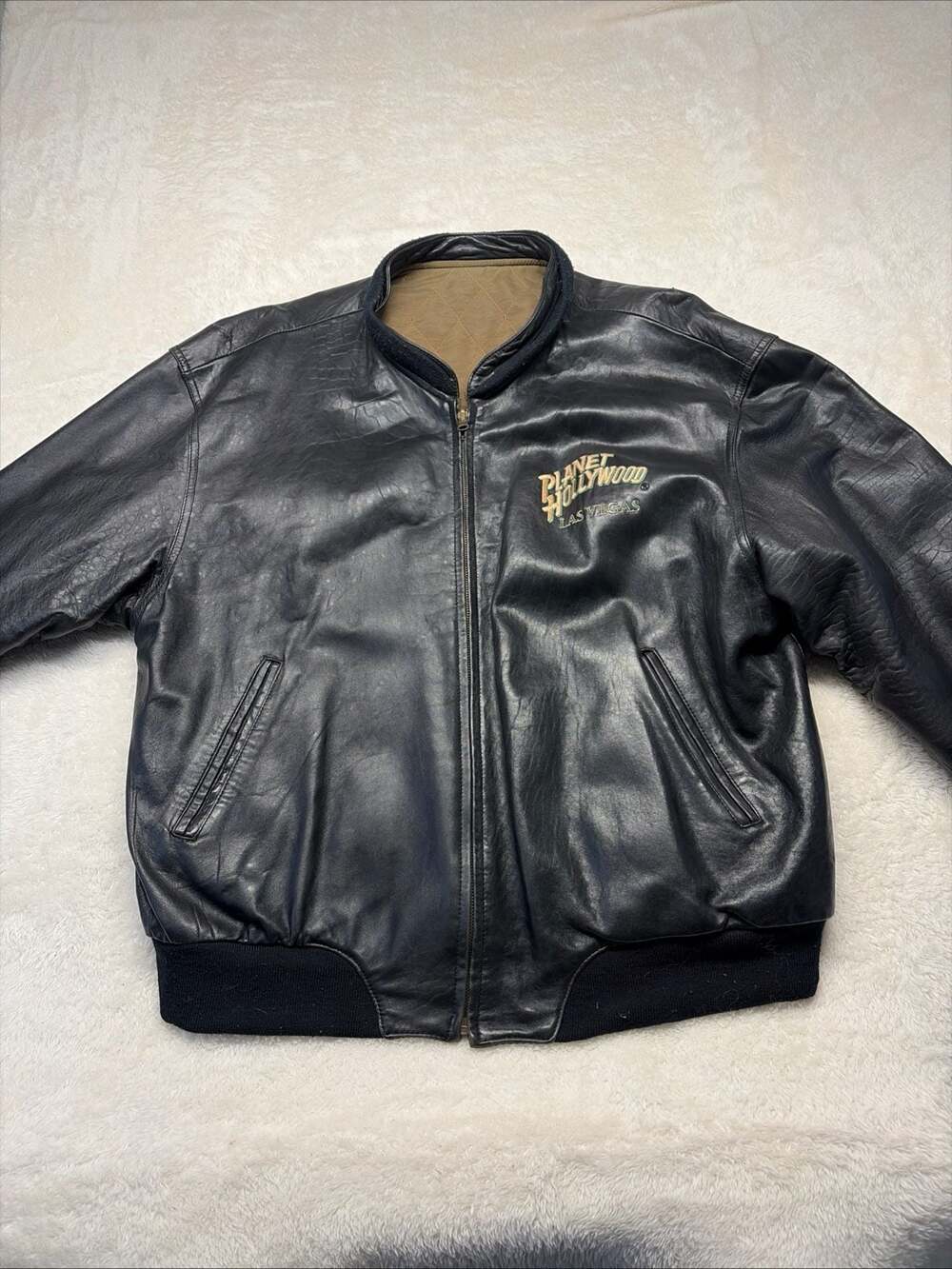 Vintage Planet Hollywood Las Vegas Reversible Leather Bomber Jacket size XXL